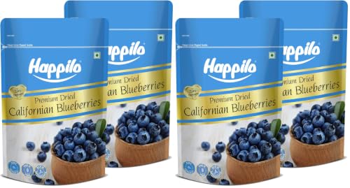 Image of Happilo Premium Dried Californian Blueberries 150g each (Pack of 4), Superfood Whole Berry, Rich in Antioxidant, Vitamins & Fibers
