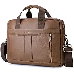 Maletin Cuero BAGZY Maletin para Ordenador Portátil 15.6 Pulgadas Regalo Hombre Maletín de Cuero Genuino Bolso Hombre Bandolera para Portátil Bolso Mensajero Negocios (Marrón)