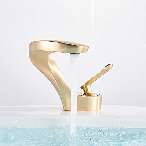 Mitigeur de lavabo cascade en or brossé pour salle de bains chic