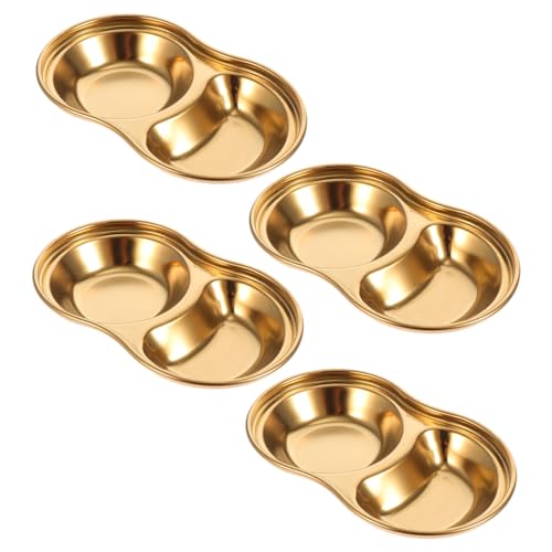 COLLBATH 4pcs Barbecue Dip Plate Sauce Dishes Sushi Dipping Dinnerware Small Dip Bowl Small Condiment Bowl Appetizer Trays Sushi Dipping Bowls Soy Dishes Nut Tray Golden 304 Stainless Steel
