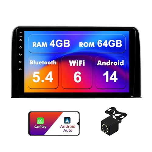 4+64G Android 14 Double Din Car Stereo for Honda CR-V CRV 2017-2021 with 10.1 Inch Touchscreen Radio Built-in Wireless Carplay/Android Auto/GPS/Bluetooth/FM/AUX/Steering Wheel Controls/Backup Camera