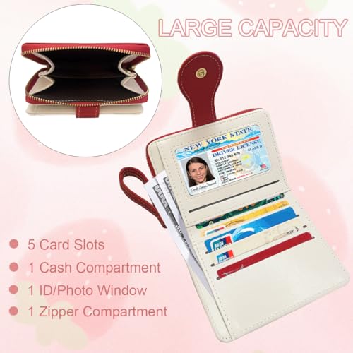 Image of Cute Print Wallet Blueberry Strawberry Cherry Wallet with Credit Card Holder Zipper Coin Purse for Women Girls (RASPBERRY)