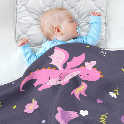 Image of Qilmy Cute Dragons Baby Blanket for Boys Girls Kids with Soft Cotton, Cute Cozy Warm Nursery Receiving Swaddle Blanket for Toddler Infant Crib, 30 x 40 Inch