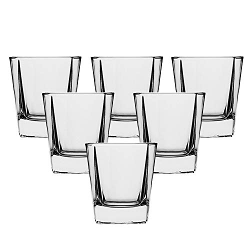 Crystal Whiskey Glasses, Square Rocks Glasses Set of 6 , 5.2 Fluid Ounces Bar Glasses for Drinking Scotch Whiskey, Bourbon, Cocktail