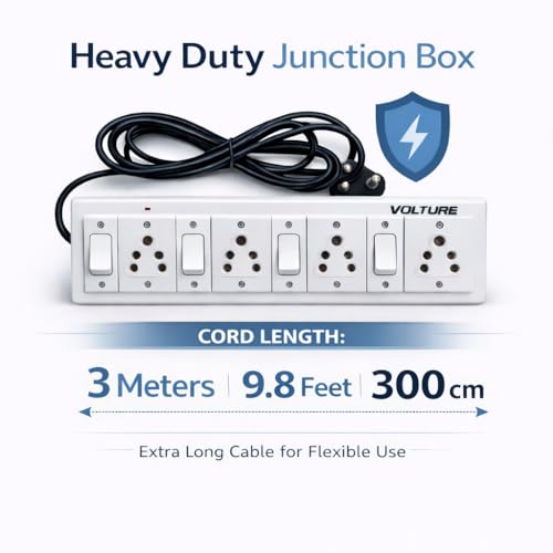 Image of VOLTURE Heavy Duty 4 Socket Extension Board with 4 Individual Switches | Spike Guard | 3 Meter Heavy Cable | High Load Multipurpose Junction Box for Home & Office Appliances