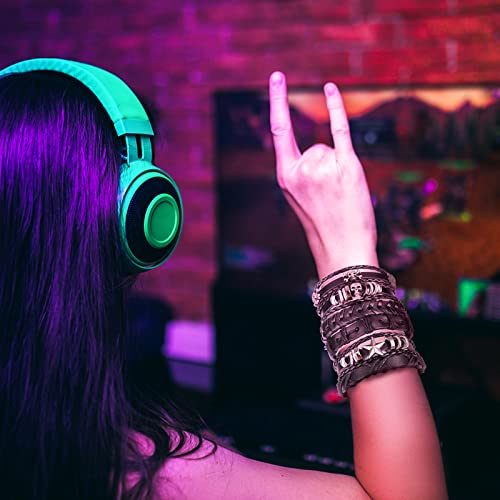 Yolev 6 Pcs Leather Bracelet Men Braided Wide Wristband Black Punk Rock Skull Bracelet Set for Men Women Woven Cuff Wrap Vintage Bracelet Adjustable Length Woven Leather Bracelet