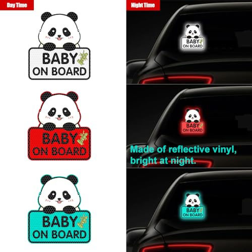 Image of 2PCS Panda Baby On Board Sticker for Cars, Cute Highly Reflective Kids in Car Sticker Sign for Car Window Bumper Truck Auto Warning Decals (Purple)
