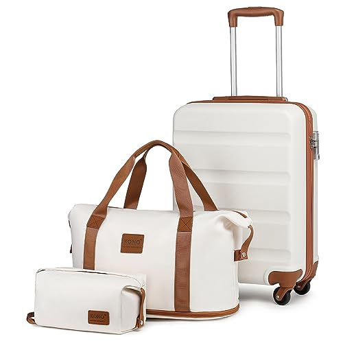 Kono Cabin Luggage Hard Shell ABS Carry-on Suitcase with 4 Spinner Wheels and Dial Combination Lock(Cream White)