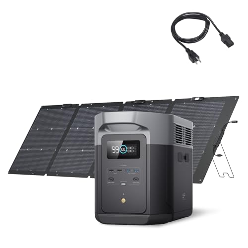 EF ECOFLOW Portable Power Station Delta 2 Max with 220W Solar Panel and AC Charging Cable, Full Charge in 1 Hr, 2048Wh Solar Powered Generator for Home Backup(Solar Panel Optional)