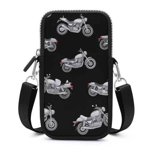 Small Crossbody Cellphone Wallet Bag, Mobile Phone Bag, Fashion Travel Purse Holder With Adjustable Strap Cool Black Motorcycle