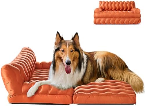 Orthopedic Memory Foam Dog Sofa Bed, Foldable Pet Couch Bed, Cooling Fabri & Removeable Cover, Brown,30