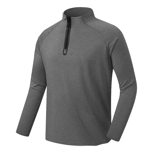 Camiseta Manga Larga Hombre Camiseta Hombre Suave al Tacto Deportiva Media Cremallera con Capucha para Otoño E Invierno Térmica Piel Amigable Secado Rápido