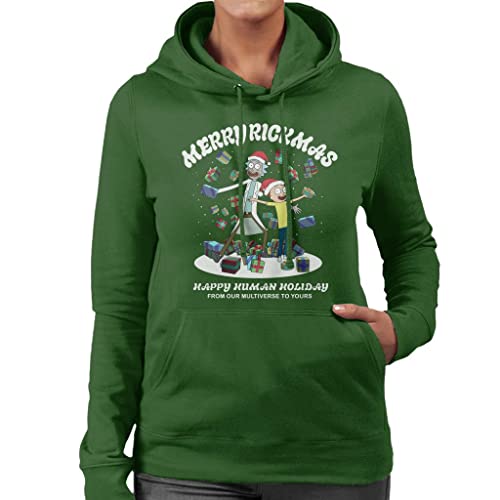 All+Every Rick and Morty Merry Rickmas Christmas Women's Hooded Sweatshirt Bottle Green