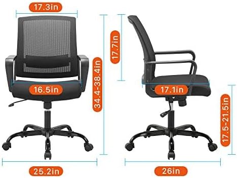 Miniatura 3 de CLATINA Silla de oficina, ergonómicas de respaldo medio, silla de computadora de malla rodante con soporte lumbar ejecutivo y diseño de altura