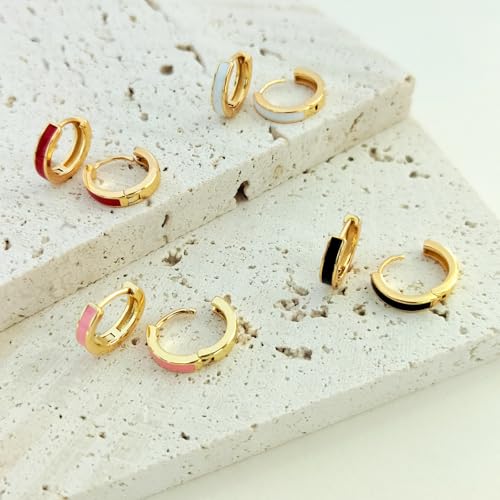 Eslinila 14K Gold plattiert Weiß Hoop Minimalist Hypoallergene Ohrringe Chirurgenstahl Ohrringe für Frauen Leichtgewicht Schmuck