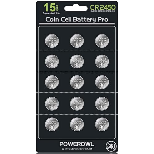 POWEROWL CR2450 Knopfzelle Batterien (15 Stück) 3V Knopfzellen CR2450 Lithium Batterie, 10 Jahre Kein Auslaufen, Langlebige CR 2450