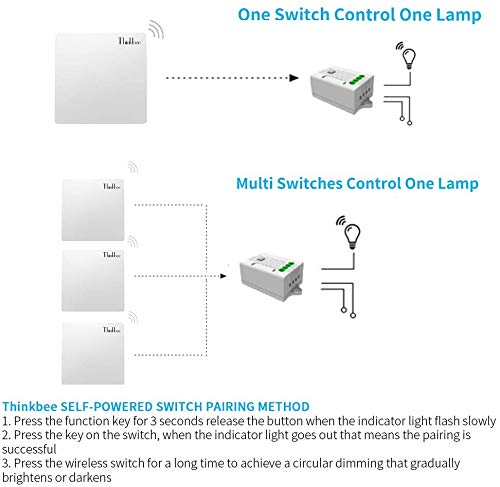 Thinkbee Wireless Switch Light Dimmer Kit No Battery Remote Control Dimmable Light Switch Self-Powered On/Off Switch for House LED Lamp Fixture - Thumbnail 2