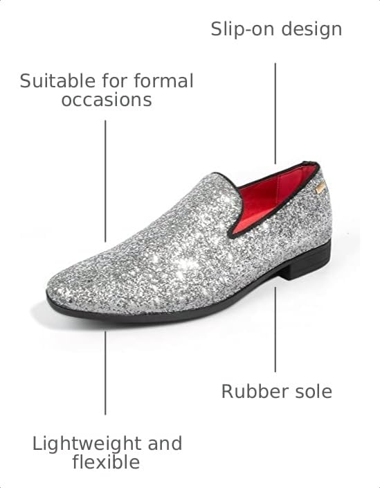 Image of ALLY UNION MAKE FORCE Mens Glitter Loafers Dress Slip on Party Wedding Penny Smoking Sparkly Shoes