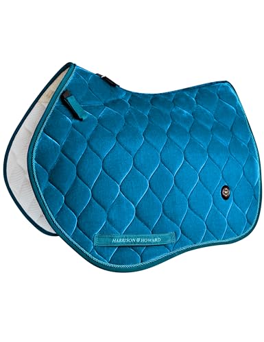 Harrison Howard Velvet English Saddle Pad - Close Contact Soft Cushioning Pad for Horse Riding Back Star Command Blue