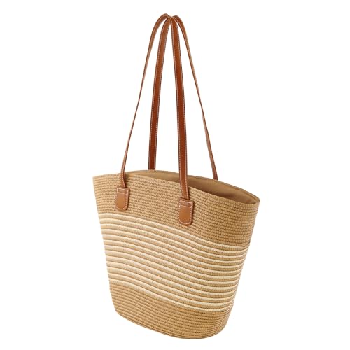 Image of Ayliss Women Straw Bag Large Handwoven Summer Beach Tote Shoulder Handbag Purse Striped Handmade Weaving Straw Bag