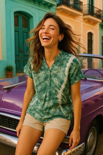 Image of Maaesa Women Handcrafted Tie & Dye Rayon Top | Regular Fit|Lightweight & Breathable Fabric | Casual Wear & Office Wear