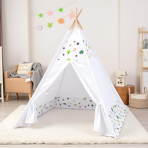 Tienda Infantil Tipi Estilo Wigwam India | Tienda de Juegos Plegable para Interior y Exterior | Tienda de campaña para Niños con Diseño Bosque | Casita de Juegos para Jardín y Habitación Infantil