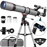 Opaita Telescópio astronômico para adultos - telescópio refrator de abertura de 90 mm de 800 mm para crianças iniciantes - telescópio portátil com tripé, adaptador de telefone