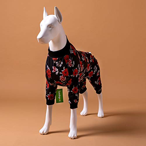 LovinPet Pet Pajamas for Dogs Big/Pretty Floral Navy/Coral Prints/Lightweight Big Dogs Pullover, Full Coverage Large Breed Dog Pjs - Thumbnail 6