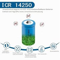 Akkuladegerät für ICR 14250 1/2AA 3.6V mit 4 Stück ICR14250 Lithium Batterien für Lithium-Ionen 1/2 AA-Batterien ersetzen 3,6 Volt LS 14250, ER14250, 3 V CR14250 Akkumulatoren für Laser – Ansicht 5