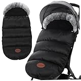 Kinderwagen-Fußsack, verdickter, mit Fleece gefütterter, warmer Kinderwagenbezug für den Winter mit Fellkragen und Reißverschluss, wasserdichte Wimpeltasche, 88, 9 x 35, 6 cm