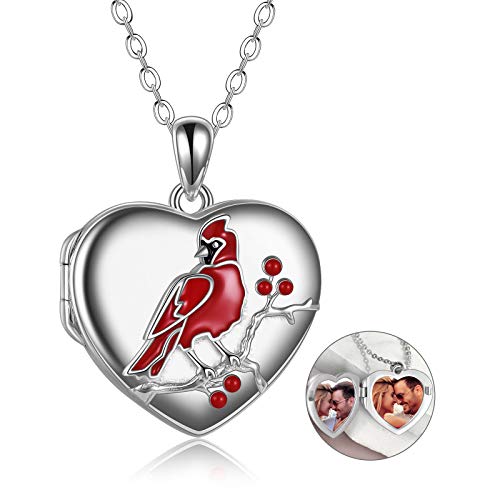 Poplyke Cardinal Locket Necklace Gifts For Women Sterling Silver When Cardinals Appear Angels Are Near Heart Locket Necklace That Holds Pictures Mothers Valentines Day Jewelry For Wife Mom Girls #TOP21