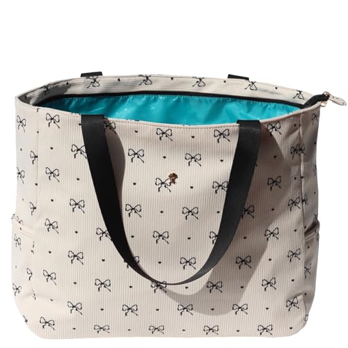 ESVAN LARGE BEACH BAG Water Resistant Lightweight 20 inch Women Oversize Tote Bag for Gym Beach Travel Pool Yoga Nurse (Corduroy bow)