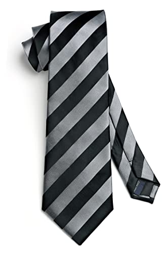 Image of HISDERN Stripe Tie Mens Ties with Pocket Square Set Classic 3.4'' Silk Formal Necktie Handkerchief for Business Wedding