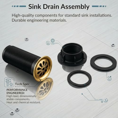 Image of BASSINO 6 Inch Basin Waste Coupling Nylon Thread Body with Brass Jali Head /Heavy Duty Bathroom Sink Drain for Wash Basin /Anti Clog Waste Coupling with Durable Build /Universal Fit Drain(Gold)