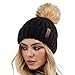 Price comparison product image FURTALK Winter Hats for Women Double Layer Fleece Line Beanie Hat with Bobble Pom Pom Hats Black