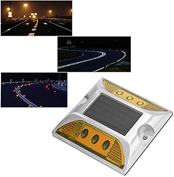 Zerone LED Road Reflector, 2-Sided Solar Power Ground Marker Lights, Yellow