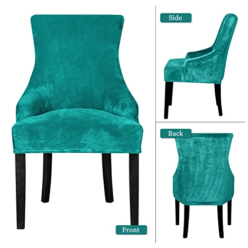 Leorate Dining Chair Covers Stretch Velvet Wingback Armchair Slipcovers Recliner Chair Protector for Kitchen Home Decor (Peacock - Image 2