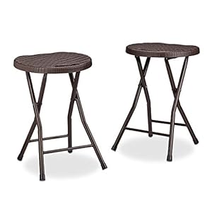 Relaxdays Tabouret de jardin lot de 2 BASTIAN pliant plastique optique rotin balcon terrasse rond résistant HxlxP: 45 x 32,5 x 29 cm, marron