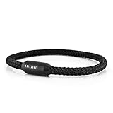Akitsune Silvus Pulsera de Nailon | 5 mm de grosor | Joyería de Muñeca Mujer Hombre Acero Inoxidable Pulsera con Cierre Magnético - Negro Mate - Negro 16,5 cm