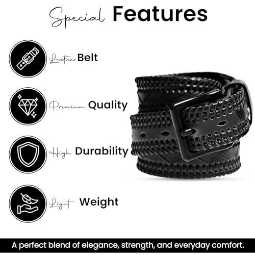 1 3/8” Braided Leather Belt for Men and Women Black and Brown Braided Belt Metal-Free Airport Friendly Belt2
