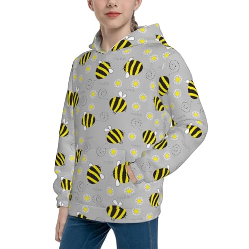 Cheerful Bumble Bees and Daisies Kid Hoodies Boys Sweatshirts Girls Pullover with Pocket2