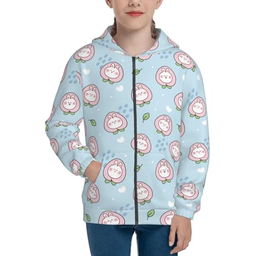 Rabbit Face with Peach Kid Hoodies Boys Zip Up Sweatshirts Girls Pullover with Pocket3