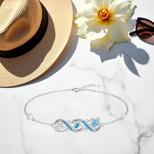 Infinity Sea Turtle Bracelet for Women Infinity Blue Opal Sea Turtle Bracelets Sterling Silver Adjustable Hawaiian Ocean Beach Jewelry Christmas Gifts2