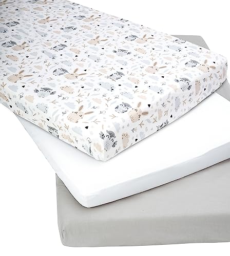 Medi Partners Set of 3 pcs. Fitted Sheet 60x120 cm 100% Cotton Baby Bed Linen Mattress Cot, Glade-white-grey, Three pack - Image 2