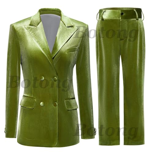 Womens Velvet Pant Suit 2 PC Double Breasted Prom Tuxedos Peak Lapel Office Work Outfit Formal Suit Black M2