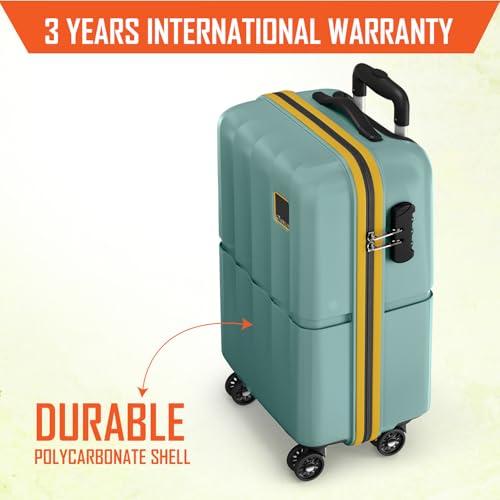 Image of Safari Genius Theo 8 Wheels 55cm Cabin Size Trolley Bag, Hard Case Polycarbonate, 360 Degree Wheeling Small Carry-on Luggage, Suitcase for Travel, Trolley Bags for Travel, Sage Green
