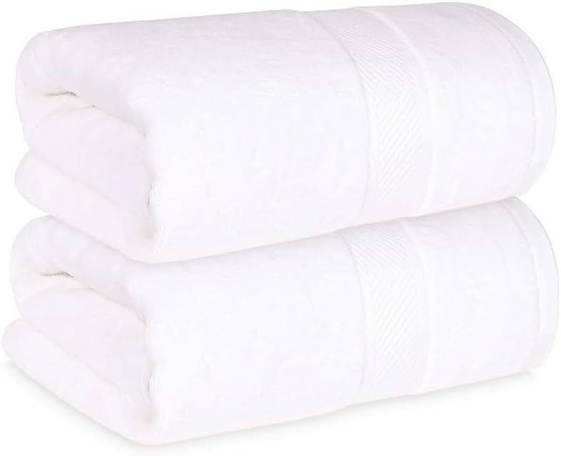 Cloudura Luxury Bath Towels-100% Cotton | Quick Dry | Lightweight | Thick I Good for Spa,Gym & Hotel Quality,(27'x54')-Soft & Absorbent (White, Set of 2)