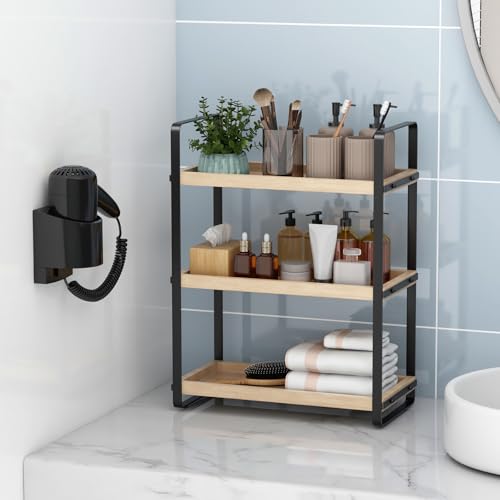 Image of HNRLOY Bathroom Counter Organizer,Bathroom Countertop Organizer,Counter Shelf,Countertop Storage,Organization and Storage,Makeup Shelf,Sink Caddy(Burlywood 3 Tier)