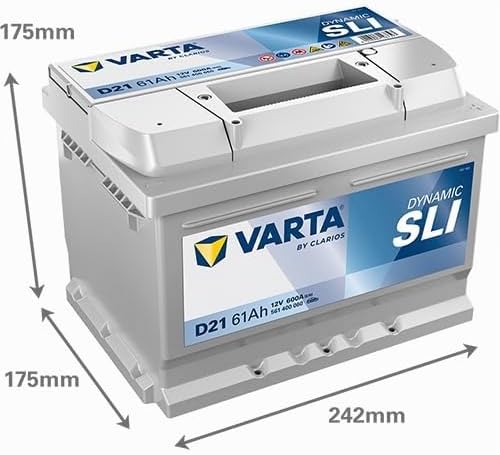 Side view of Varta Silver Dynamic D21 battery with dimensions
