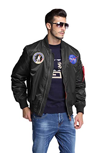 Image of CORIRESHA Mens NASA Embroidery Badge Slim Fit Bomber Jackets Zipper Windbreaker